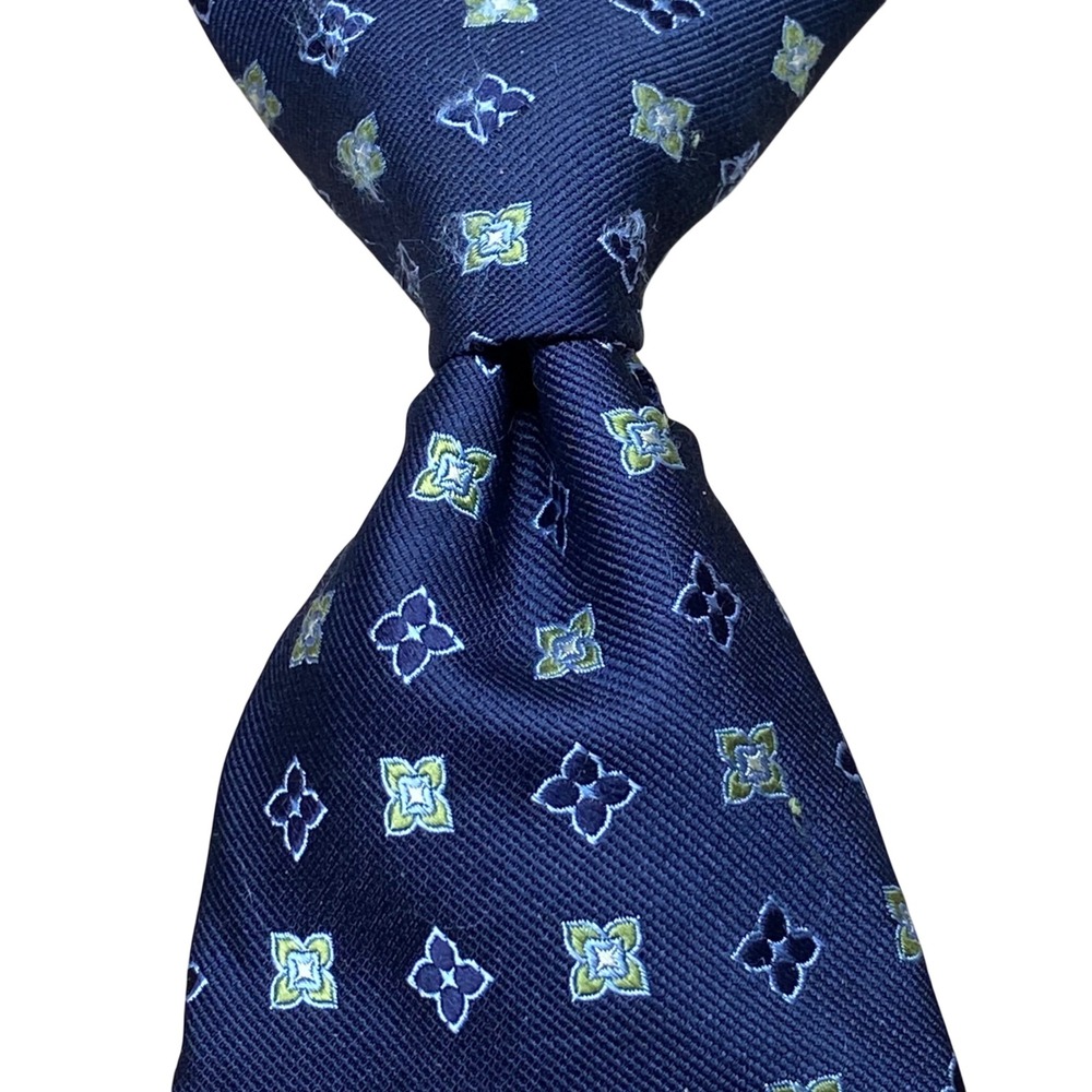 Vintage Nordstrom Silk Necktie Geometric Mens Navy USA Smartcare Water Resist
